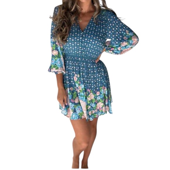 NWT Spell Yellow Rose Playdress Dress in Cornflower Blue Size XS - Picture 14 of 14